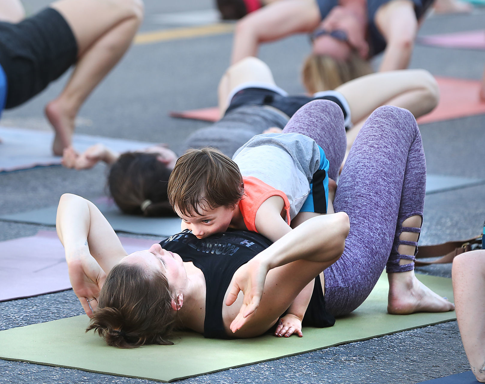 Street yoga in La Crosse